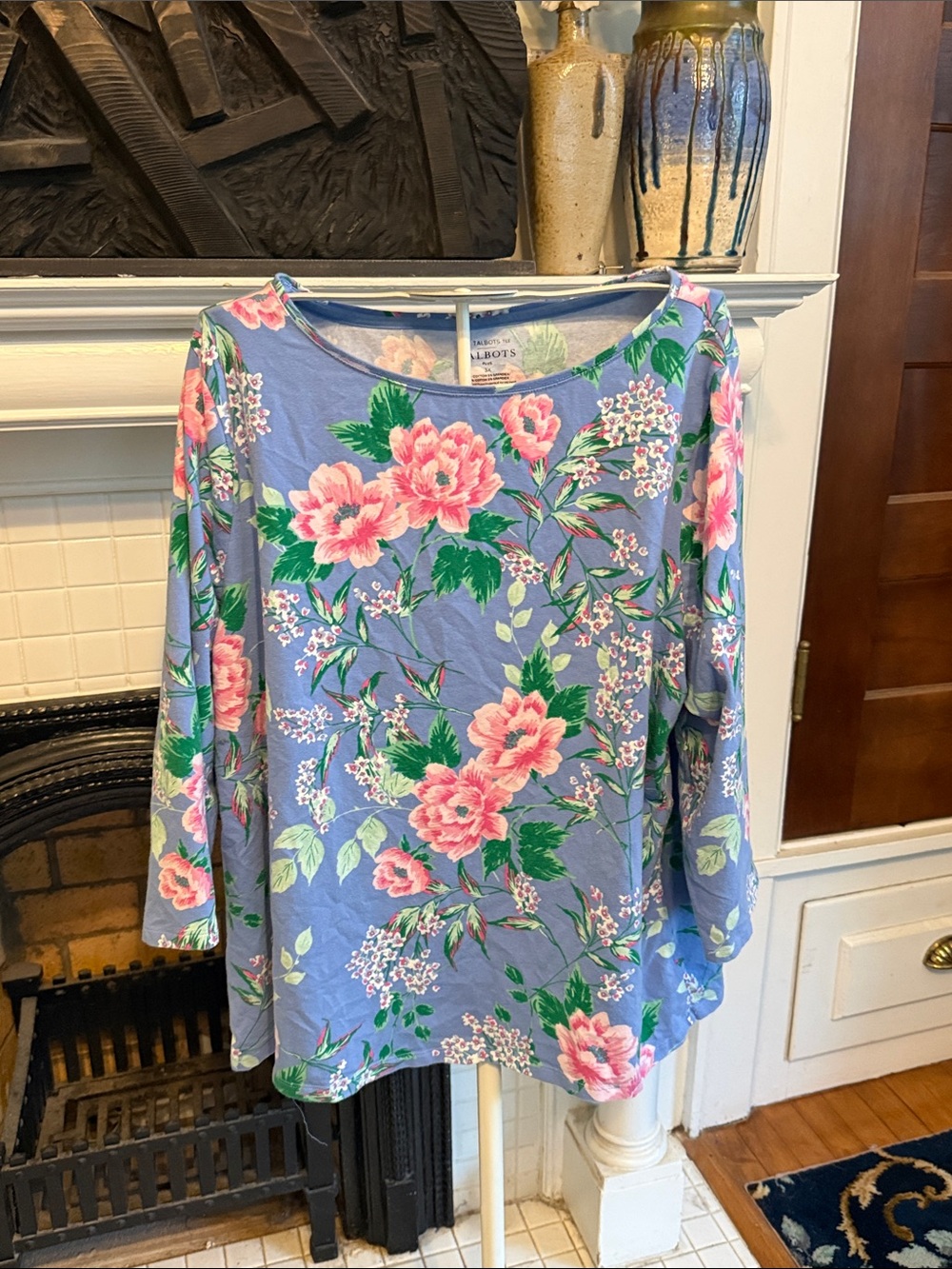 Talbots Lavender Blue Floral Scoop-Neck Long Sleeve Top- worn a few times
